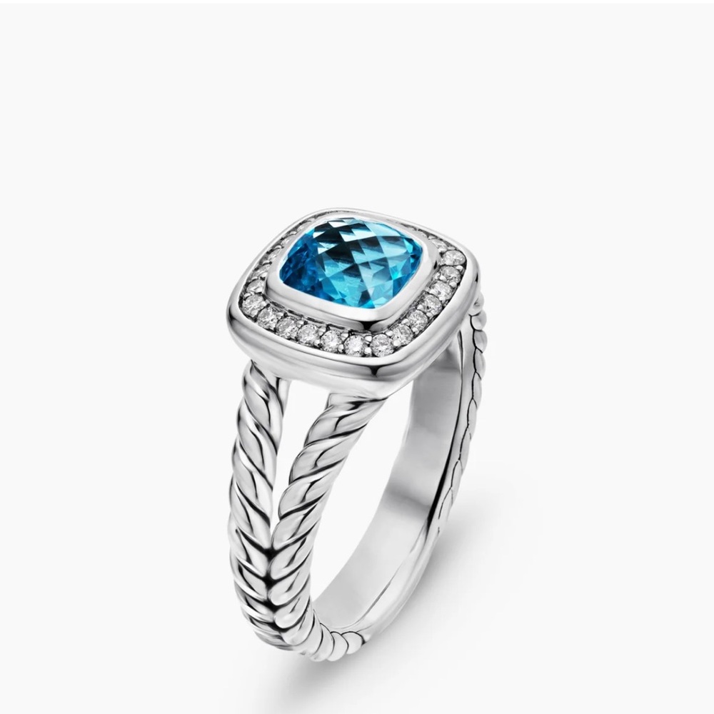 Blue Cushion-Cut Gemstone Ring in Silver